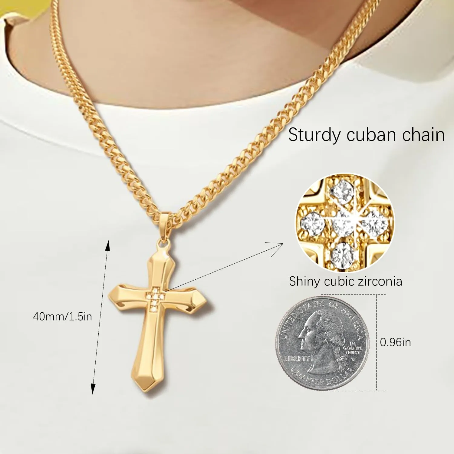 GIORGIA GIBBS Mens Cross Necklaces 14K Gold Cross Necklace for Men Gold Crosses Pendant for Mens with Cubic Zirconia Sharp Lines and Sleek Geometric Form Crosses Pendant Chain for Men 20/22 /24 Inch
