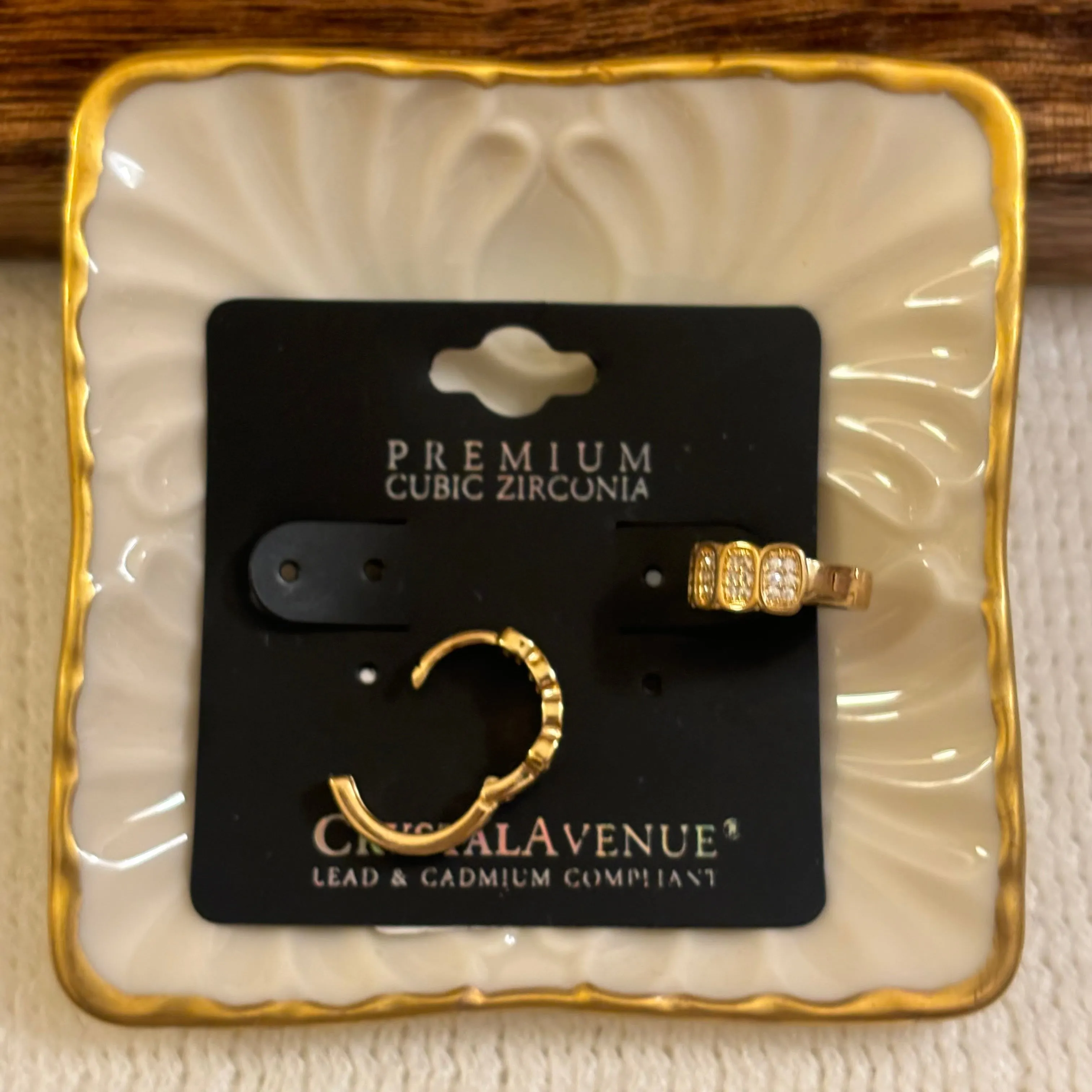 Gold and CZ Huggie Hoop Earrings