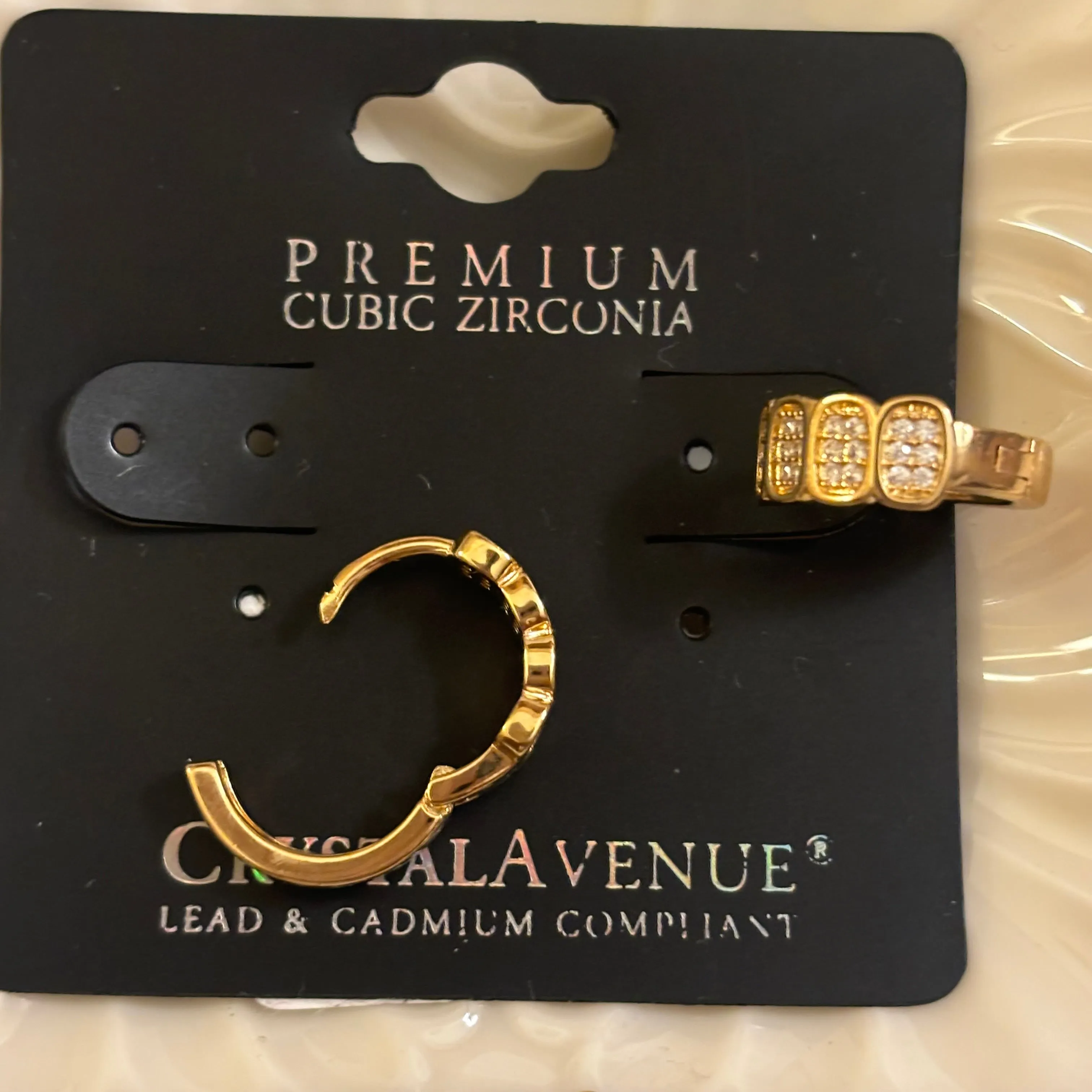Gold and CZ Huggie Hoop Earrings