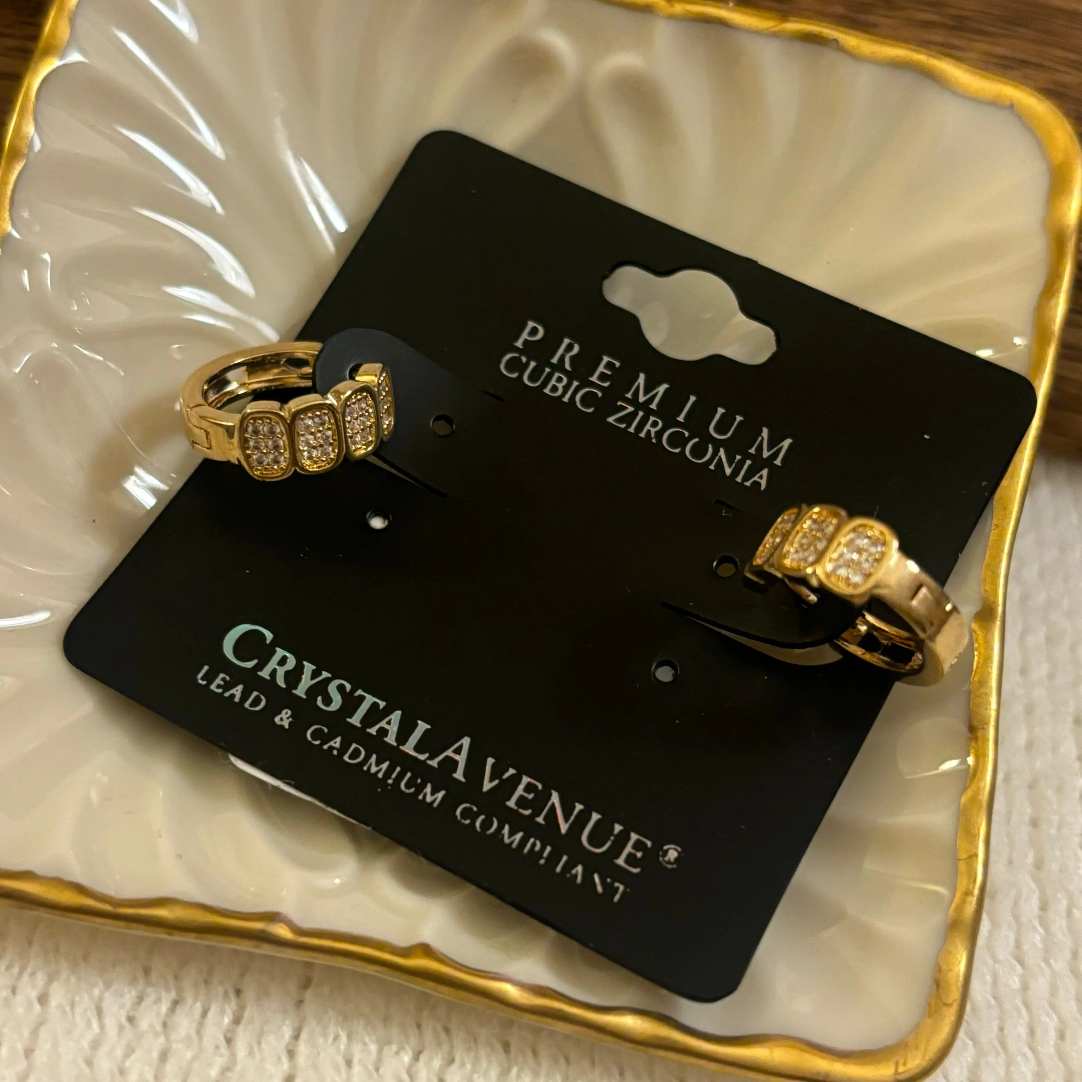 Gold and CZ Huggie Hoop Earrings