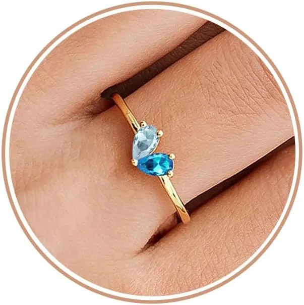 Gold Birthstone Rings for Women Non Tarnish Stackable Ring Dainty 14K Gold Plated Heart CZ Emerald Ring Wedding Engagement Promise Ring for Her Birthday Personalized Jewelry Gifts