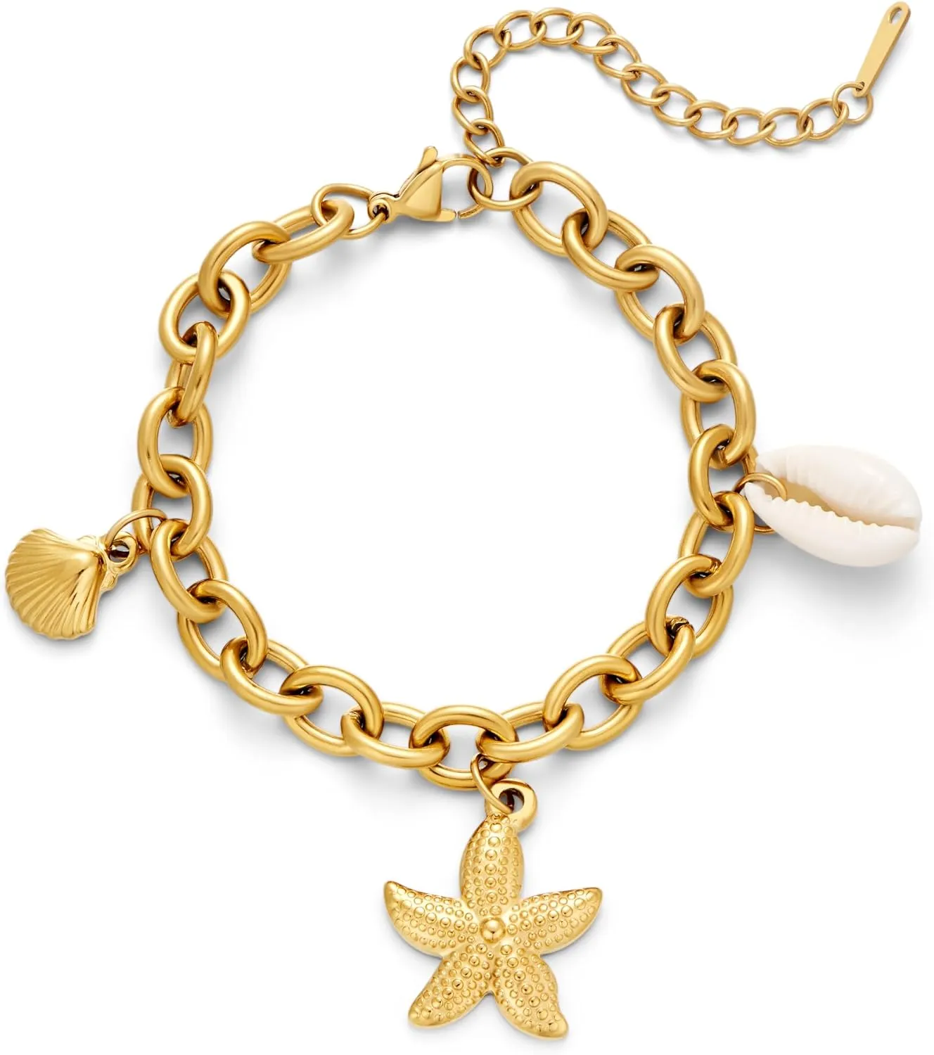 Gold Bracelet For Women With Ocean Charms Bracelets Starfish Bracelet Trendy Bohemian Bracelet Adjustable Trendy Sea Shell Bracelet Mermaid Bracelet Beach Jewelry Gift