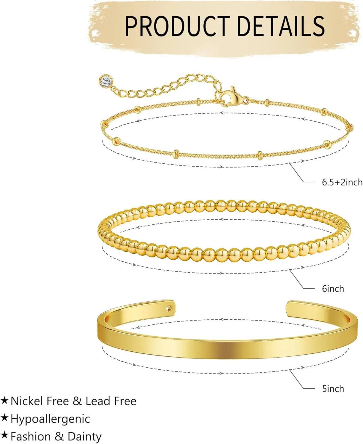 Gold Bracelets for Women,Dainty 14K Gold Plated Stack Set Trendy Stackable non Tarnish Cuban Bead Paperclip Herringbone Link Chain Bracelet CZ Bangle Cuff Bracelets Jewelry Sets for Women