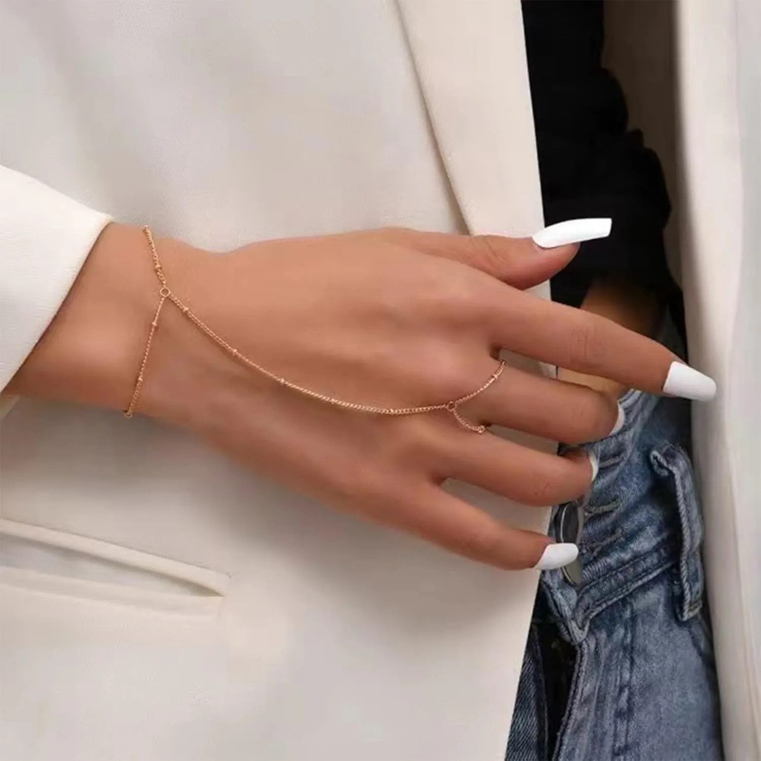 Gold Bracelets for Women,Hand Chain Ring Bracelet Bracelet Ring Hand Chain Non Tarnish Hand Jewelry for Women Dainty Bracelets Set for Women