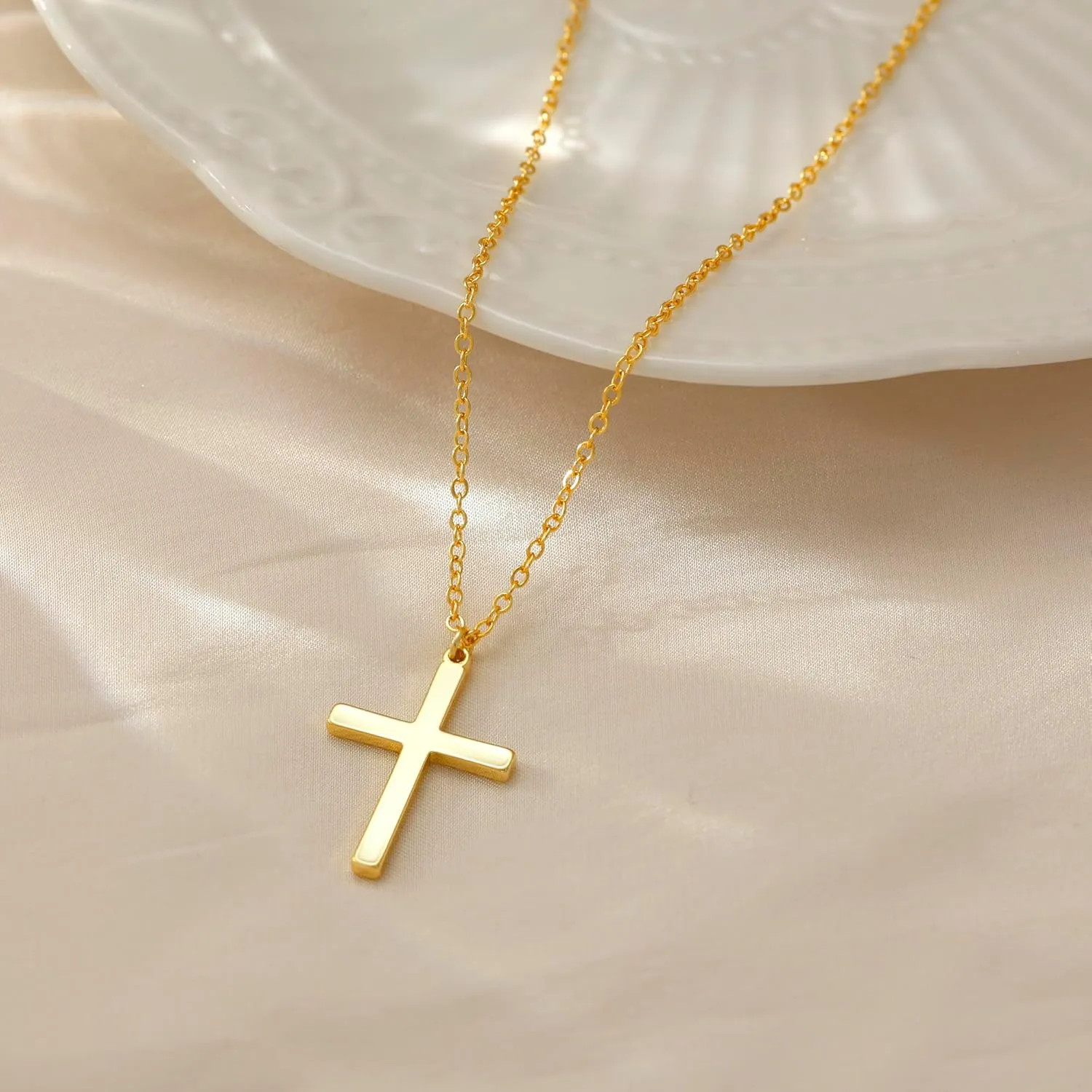 Gold Cross Necklace for Women - Dainty Gold Necklaces Trendy Small 14K Gold Plated Hypoallergenic Infinity Crown Cross Cubic Zirconia Pendant Box Rope Chain Necklace for Women Non Tarnish Jewelry Gift