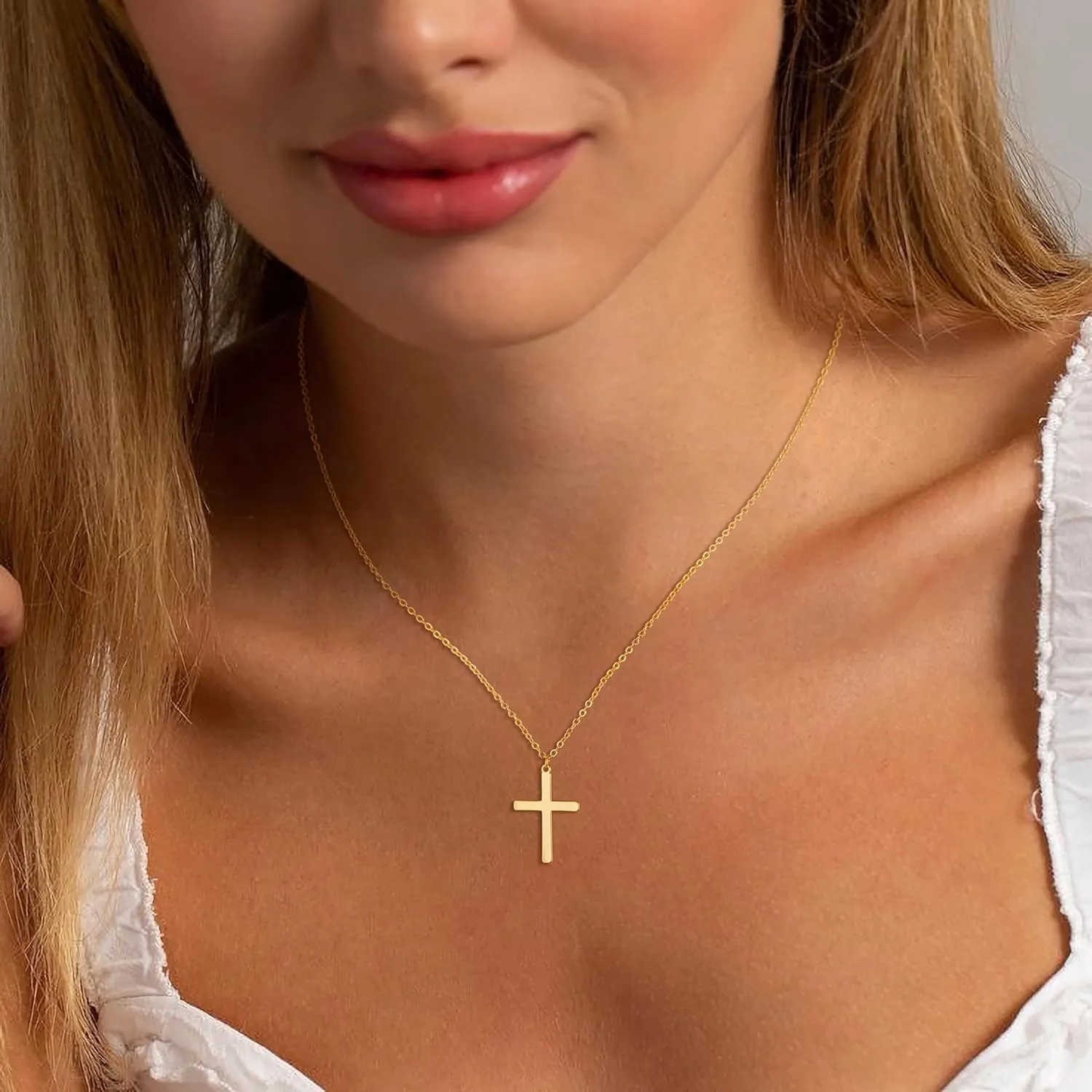 Gold Cross Necklace for Women - Dainty Gold Necklaces Trendy Small 14K Gold Plated Hypoallergenic Infinity Crown Cross Cubic Zirconia Pendant Box Rope Chain Necklace for Women Non Tarnish Jewelry Gift