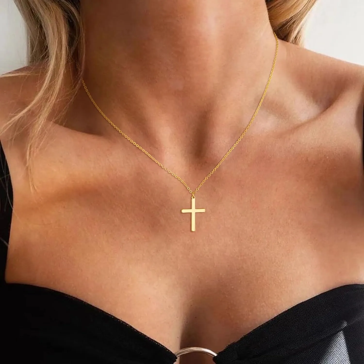 Gold Cross Necklace for Women - Dainty Gold Necklaces Trendy Small 14K Gold Plated Hypoallergenic Infinity Crown Cross Cubic Zirconia Pendant Box Rope Chain Necklace for Women Non Tarnish Jewelry Gift
