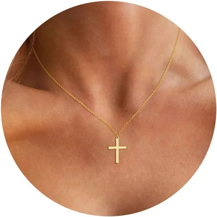 Gold Cross Necklace for Women - Dainty Gold Necklaces Trendy Small 14K Gold Plated Hypoallergenic Infinity Crown Cross Cubic Zirconia Pendant Box Rope Chain Necklace for Women Non Tarnish Jewelry Gift