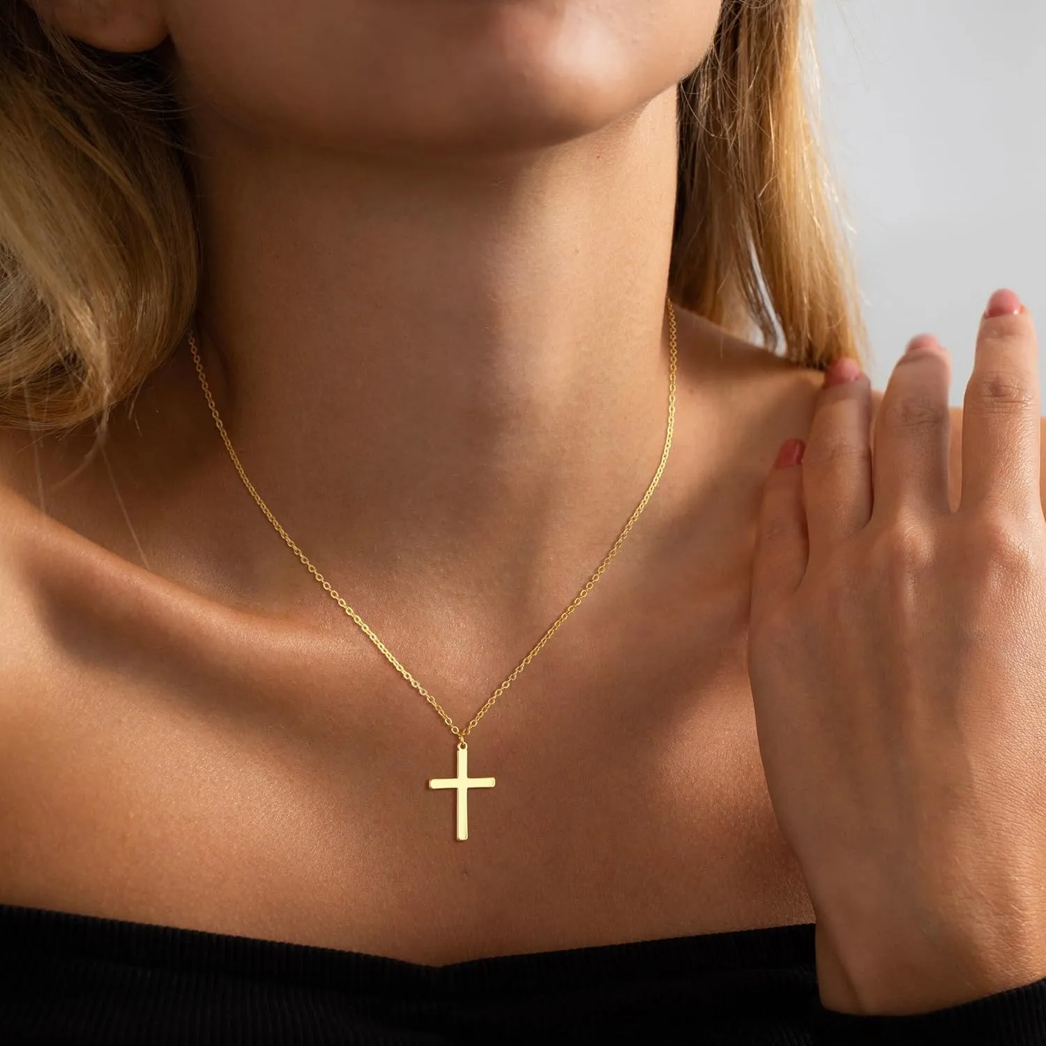 Gold Cross Necklace for Women - Dainty Gold Necklaces Trendy Small 14K Gold Plated Hypoallergenic Infinity Crown Cross Cubic Zirconia Pendant Box Rope Chain Necklace for Women Non Tarnish Jewelry Gift