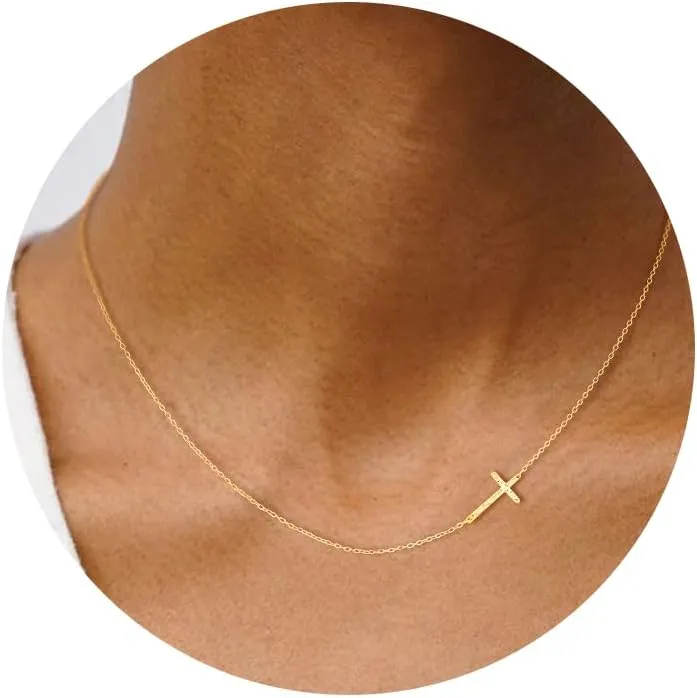 Gold Cross Necklace for Women - Dainty Gold Necklaces Trendy Small 14K Gold Plated Hypoallergenic Infinity Crown Cross Cubic Zirconia Pendant Box Rope Chain Necklace for Women Non Tarnish Jewelry Gift