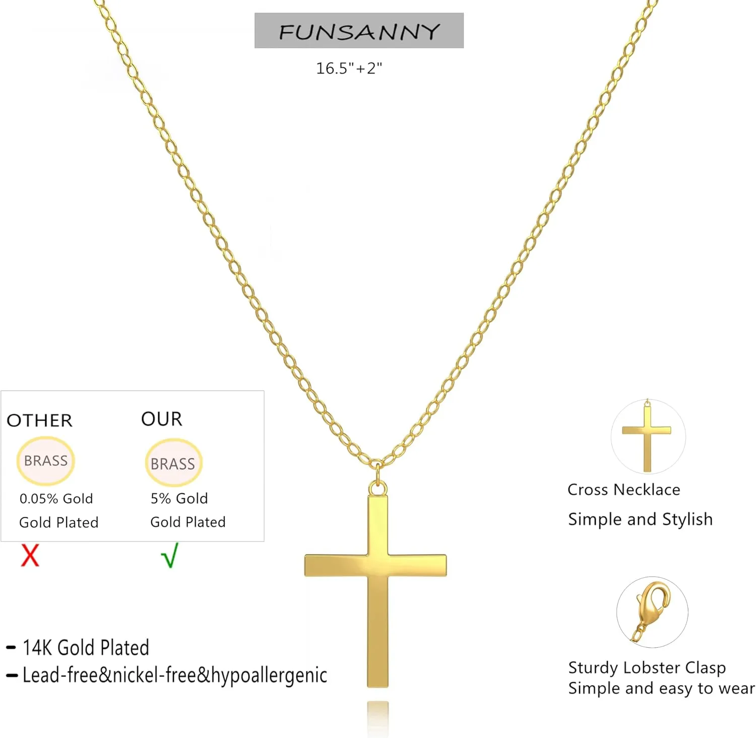 Gold Cross Necklace for Women - Dainty Gold Necklaces Trendy Small 14K Gold Plated Hypoallergenic Infinity Crown Cross Cubic Zirconia Pendant Box Rope Chain Necklace for Women Non Tarnish Jewelry Gift