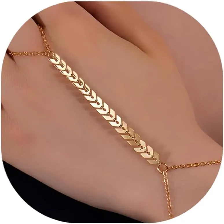 Gold Hand Chain Bracelet for Women??Wheat Hand Chain?? Gold Plated Hand Chain Bracelet for Women??Dainty Adjustable Hand Bracelets Trendy Simple Bracelet Jewelry Gifts for Women