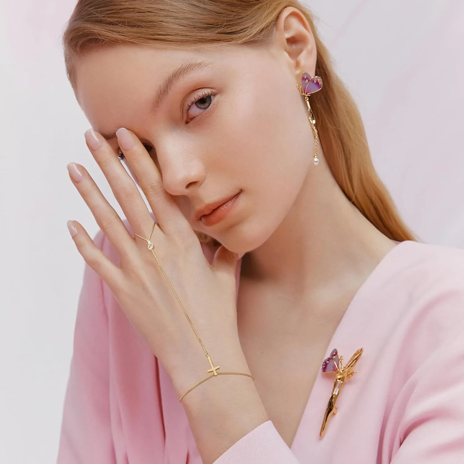 Gold Hand Chain Ring Slave Bracelets for Woman, Dainty Slave Bracelets Summer Beach Jewelry Gift.