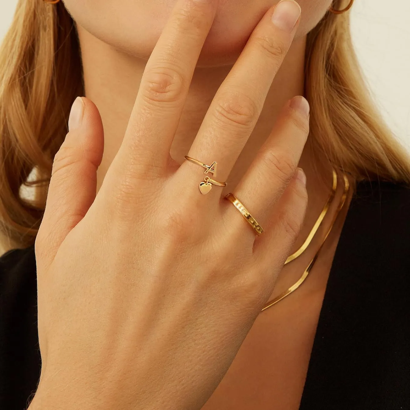 Gold Initial Ring for Women Dainty Initial Heart Non Tarnish Gold Rings 14K Gold Plated Alphabet Letter Rings Open Statement Ring Adjustable Thumb Pinky Ring for Women