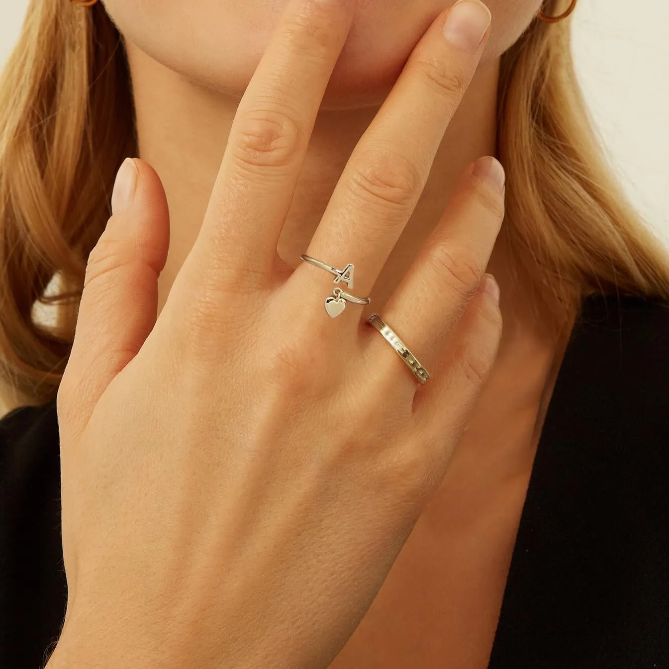 Gold Initial Ring for Women Dainty Initial Heart Non Tarnish Gold Rings 14K Gold Plated Alphabet Letter Rings Open Statement Ring Adjustable Thumb Pinky Ring for Women