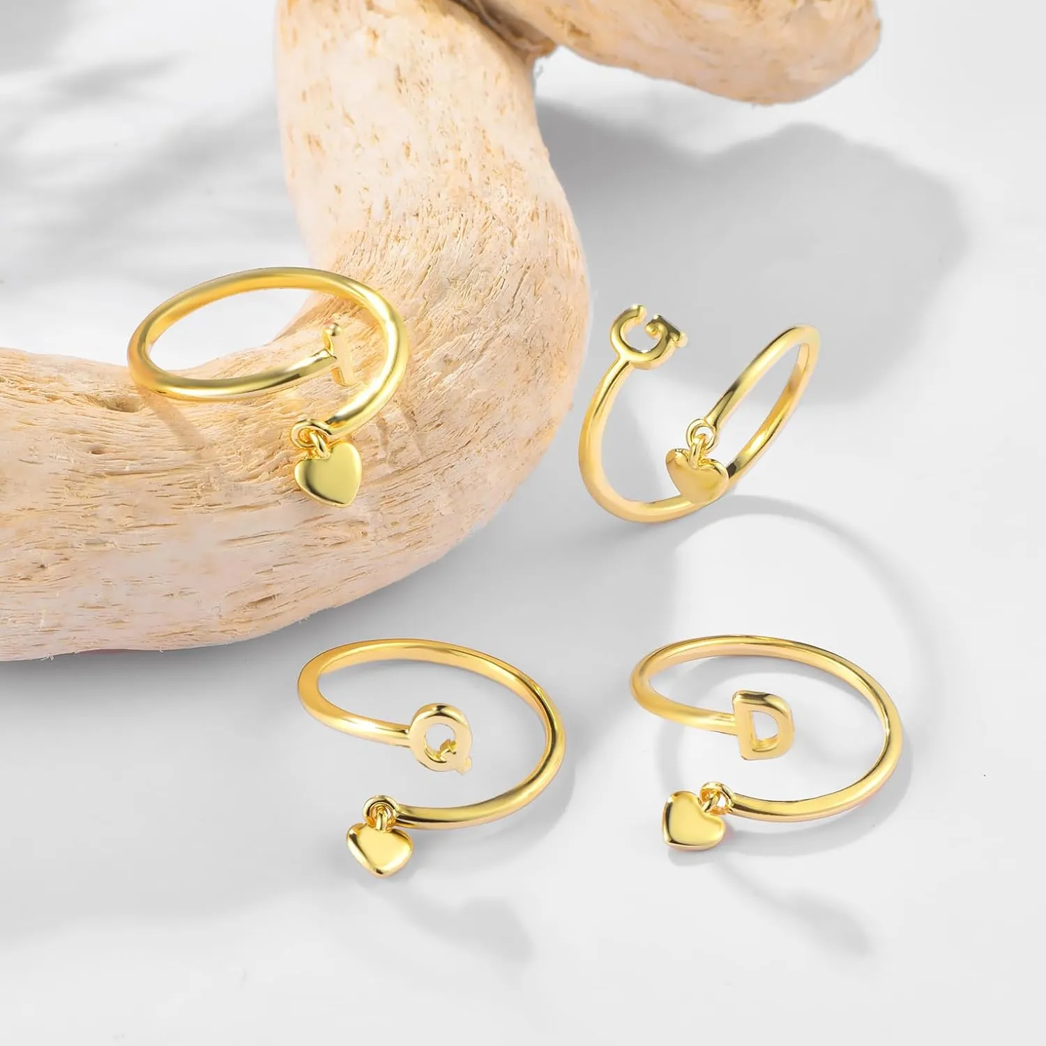 Gold Initial Ring for Women Dainty Initial Heart Non Tarnish Gold Rings 14K Gold Plated Alphabet Letter Rings Open Statement Ring Adjustable Thumb Pinky Ring for Women