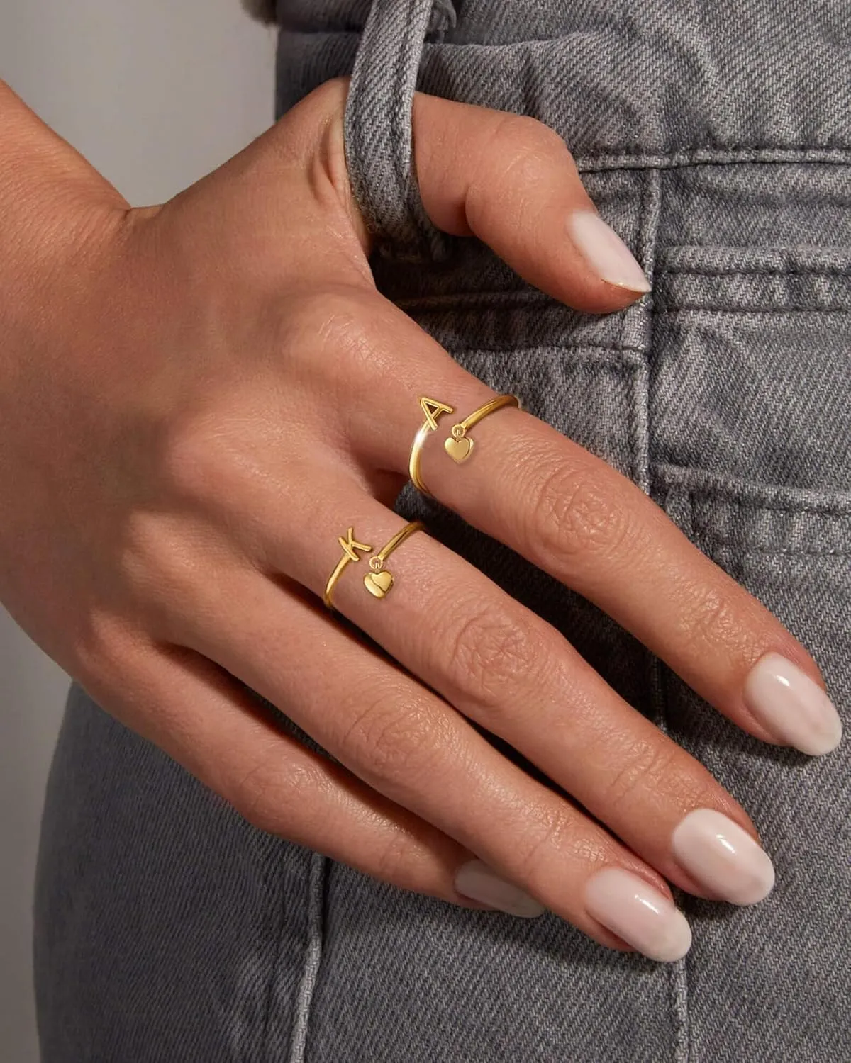 Gold Initial Ring for Women Dainty Initial Heart Non Tarnish Gold Rings 14K Gold Plated Alphabet Letter Rings Open Statement Ring Adjustable Thumb Pinky Ring for Women
