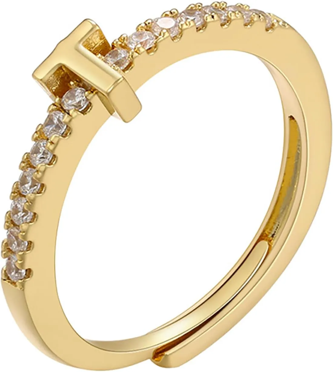 Gold Initial Rings for Women Dainty Adjustable Open Rings Stackable Capital Letters Rings Shiny Zirconia Rings Prom Jewelry Present