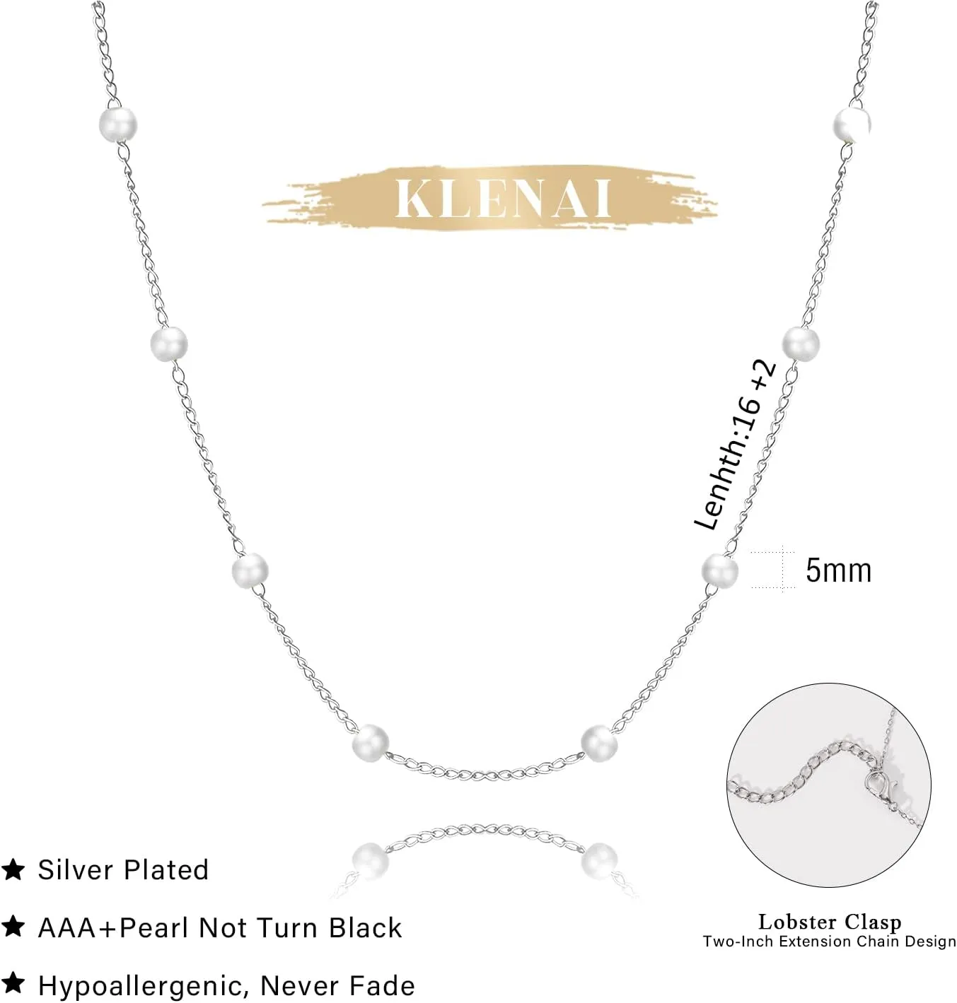 Gold Pearl Necklace for Women, 14K Gold Plated Layered Pearl Necklaces for Women Trendy Simple Herringbone Chain Pearl Necklace for Women Gold Jewelry Gifts