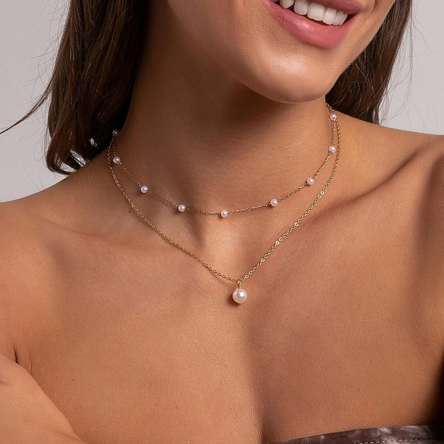 Gold Pearl Necklaces for Women Layered Pearl Necklace Stackable Pearl Choker Necklace Dainty Pearl Jewelry for Women
