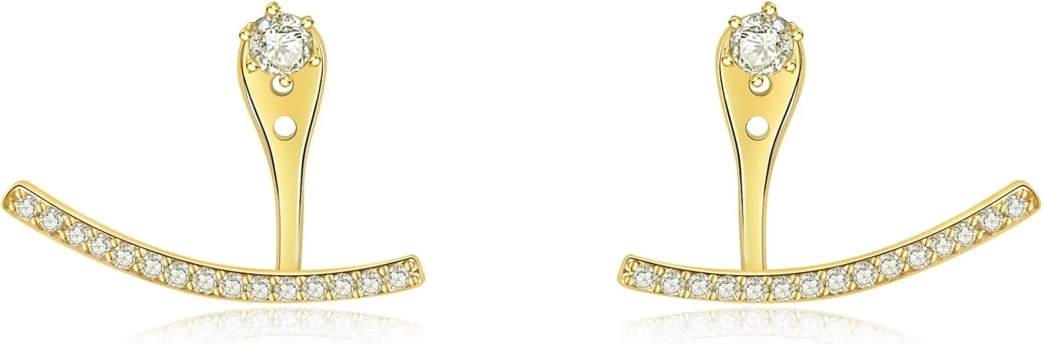 Gold Plated Jacket Cuff Earrings with Cz Crystal Ear Jacket Earrings