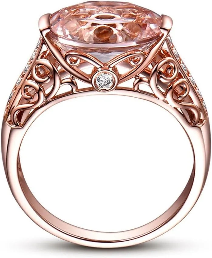 Gold Plated Solid Rings,Rose Gold Gemstone Inlaid Vintage Ring Round Cut Cubic Zirconia CZ Wedding Promise Rings for Her