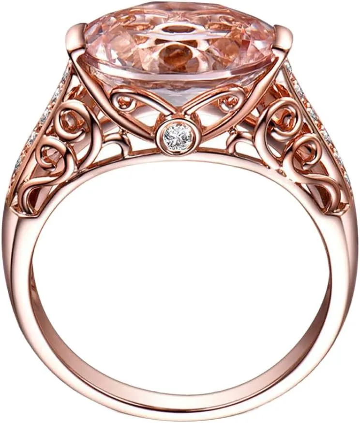 Gold Plated Solid Rings,Rose Gold Gemstone Inlaid Vintage Ring Round Cut Cubic Zirconia CZ Wedding Promise Rings for Her