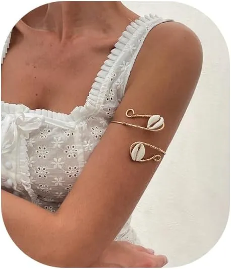 Gold Shell Pendant Upper Arm Bracelet Beach Adjustable Open Arm Cuff Bangle Bracelets Summer Body Accessories Jewelry for Women