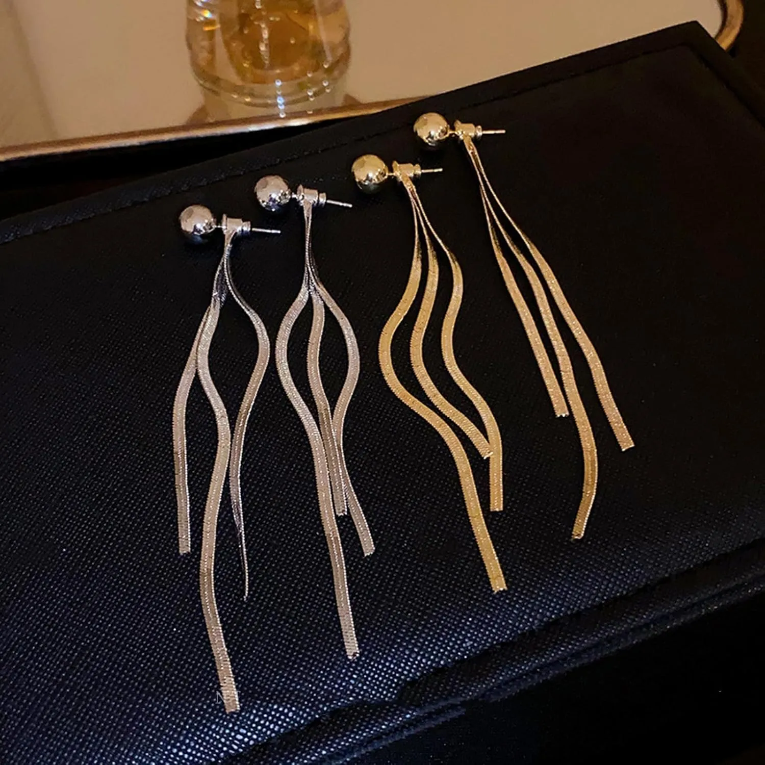 Gold Tassel Earrings for Women Gold Dangle Earrings Long Tassel Drop Earrings Fringe Statement Earrings Silver Wedding Bridesmaid Jewelry for Women