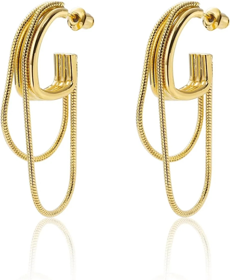 Gold Tassel Earrings,Gold Prom Dangle Earrings for Women's Trendy Elegant Long Chain Studs for Teen