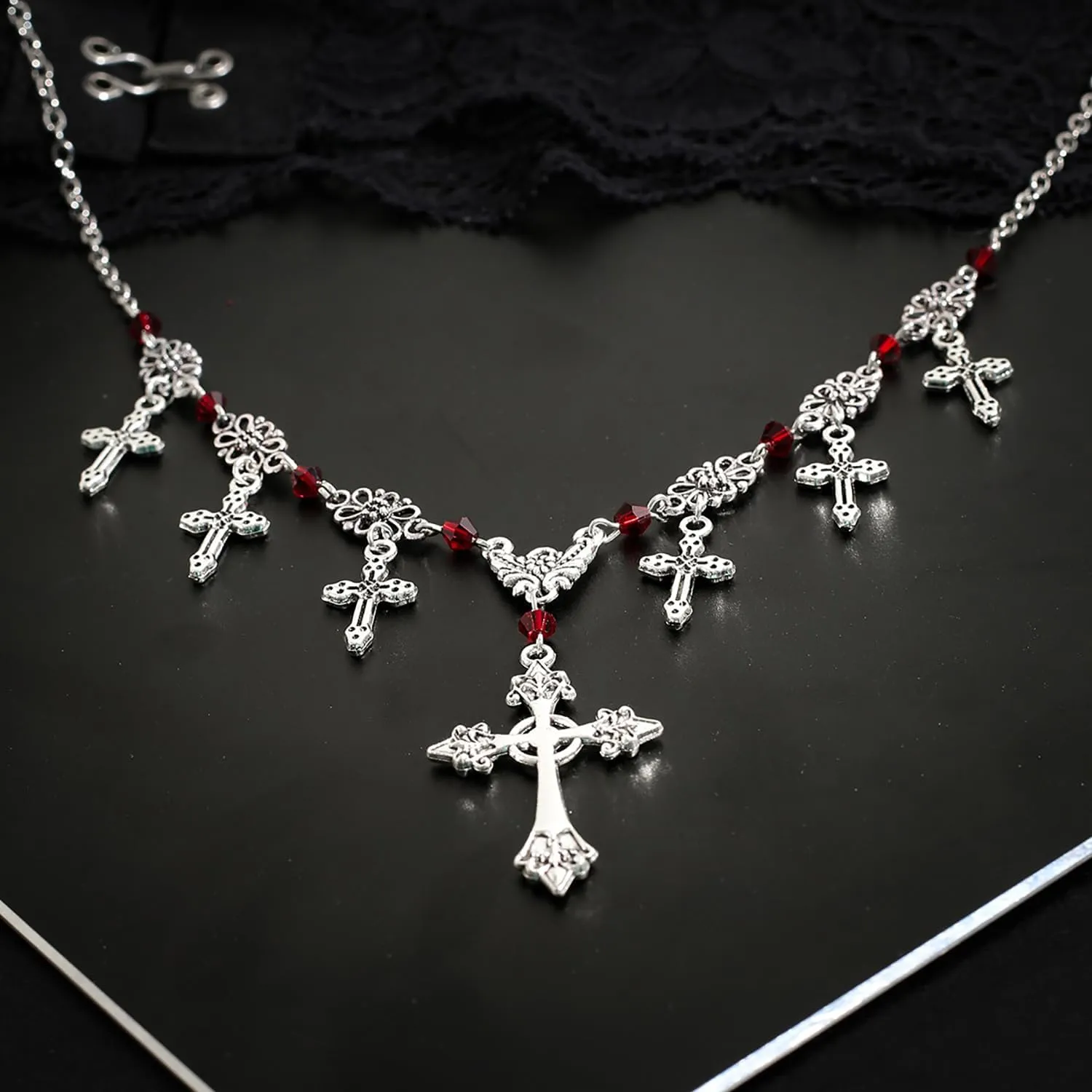 Goth Cross Necklace for Women Gothic Cross Pendant Necklace Vintage Layered Cross Choker Necklaces Punk Black Cross Necklace Halloween Jewelry