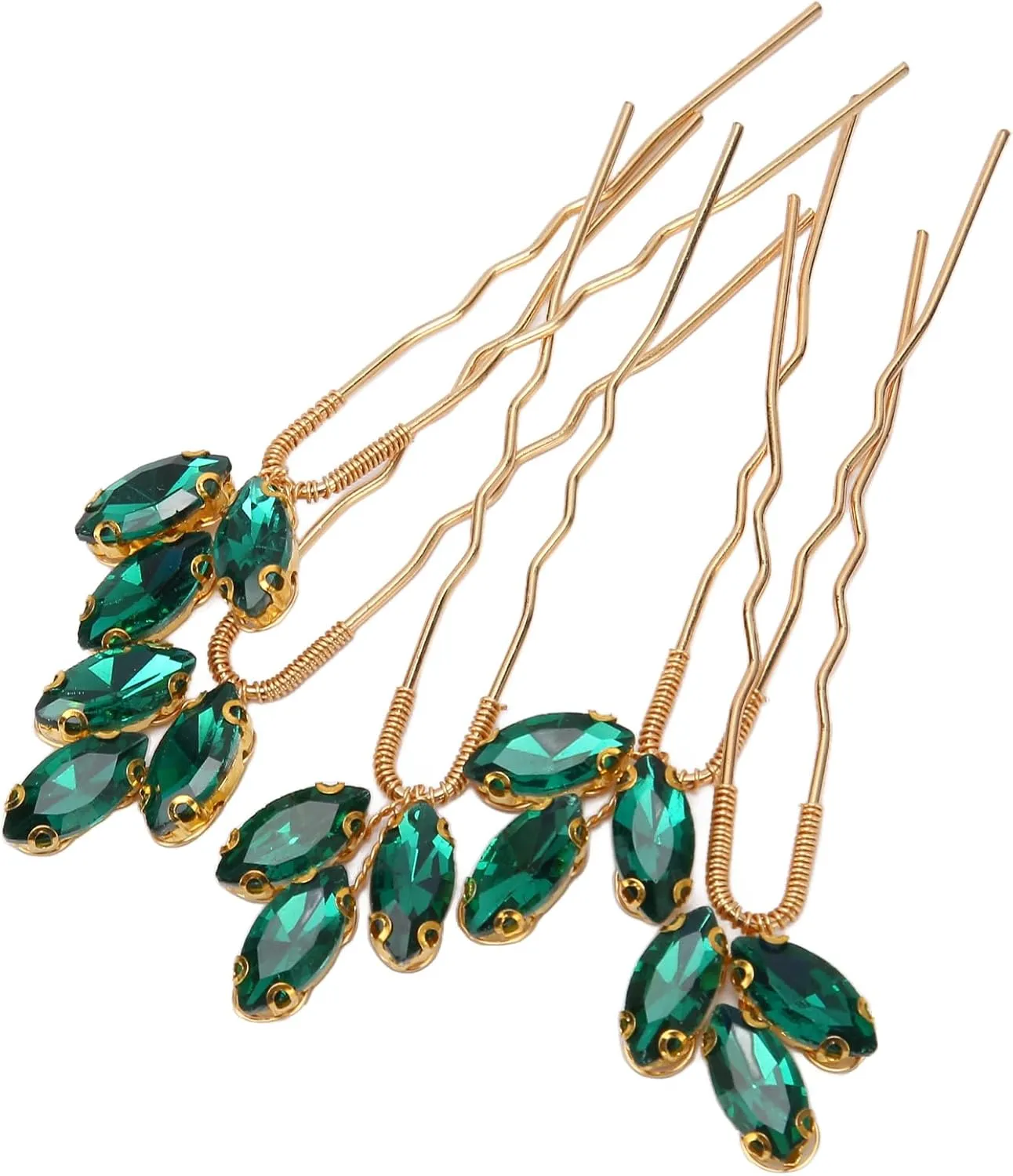 Green Rhinestone Hair Pin, Lightweight Vintage Hair Jewelry Prevent Slip 5pcs for Party