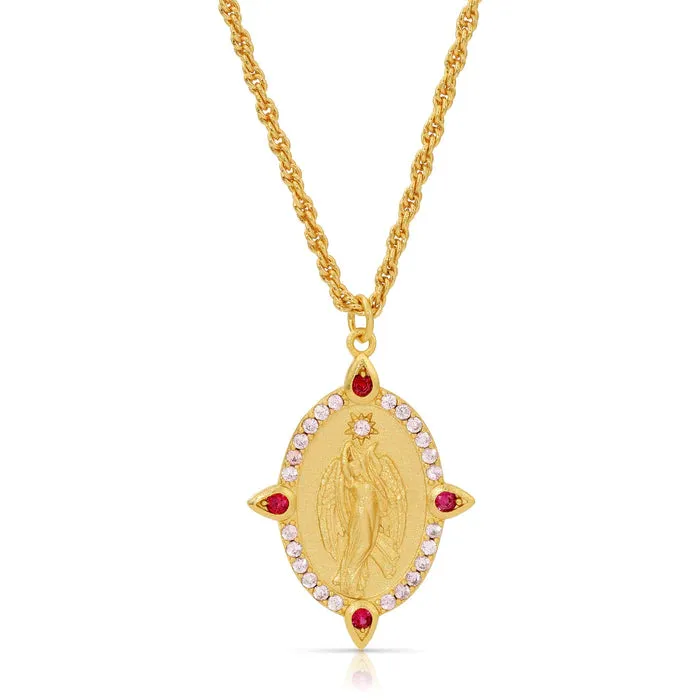 GUARDIAN ANGEL PENDANT NECKLACE IN PINK AND RUBY - JOY DRAVECKY