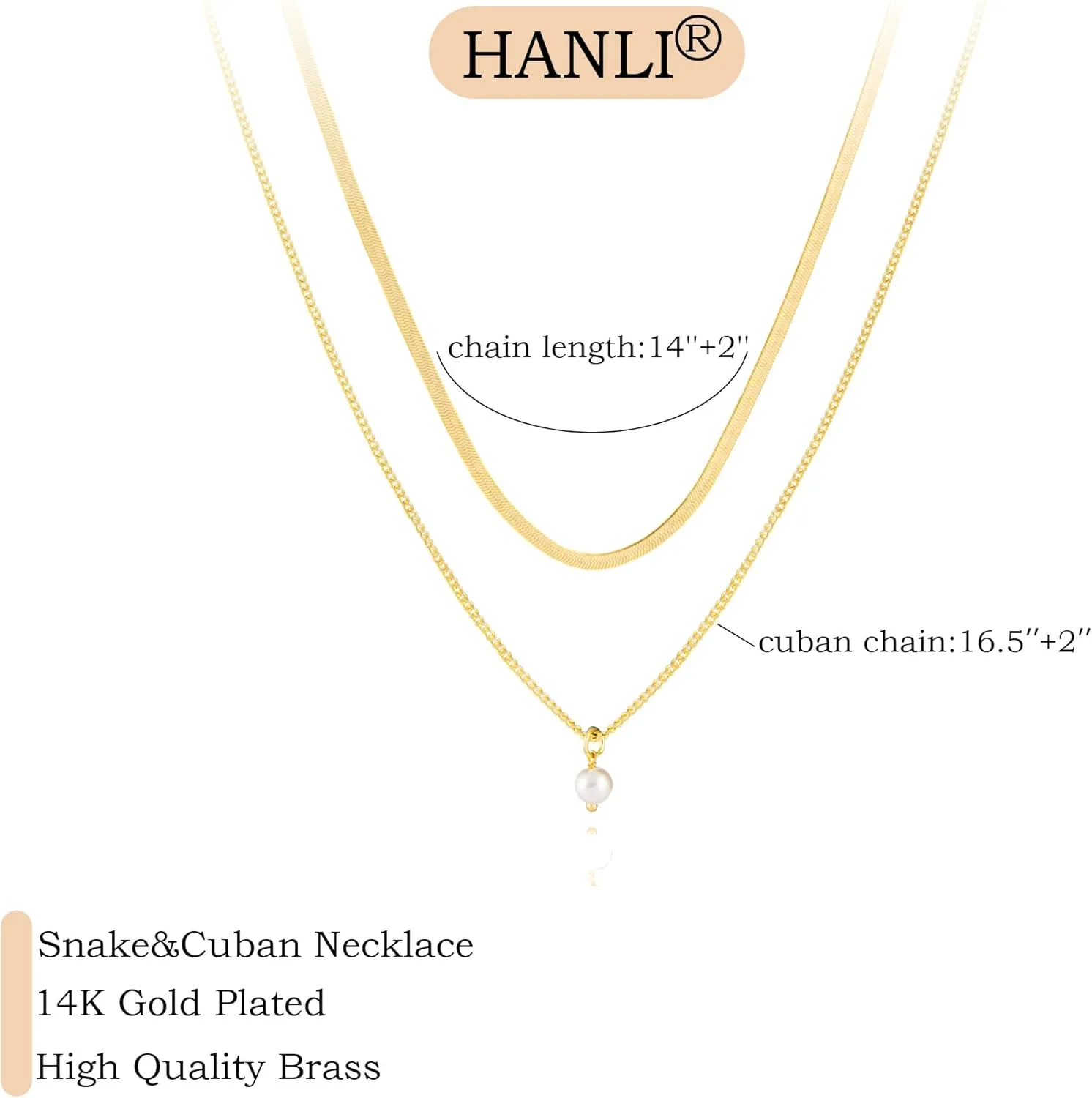 HANLI Gold Pearl Necklace 14K Gold Plated Dainty Pearl Necklace Freshwater Single Pearl Necklace Simple Everyday Necklaces for Women