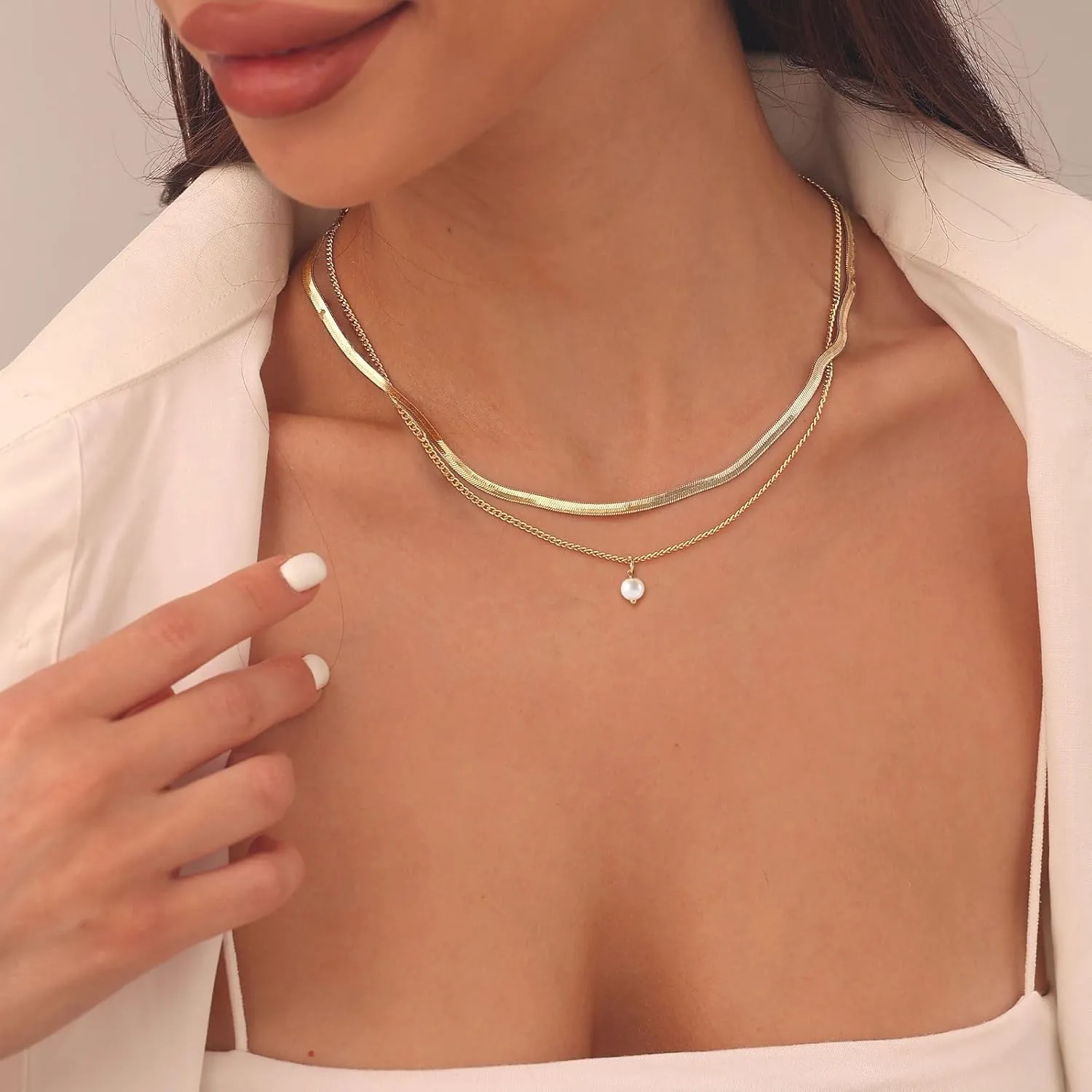 HANLI Gold Pearl Necklace 14K Gold Plated Dainty Pearl Necklace Freshwater Single Pearl Necklace Simple Everyday Necklaces for Women