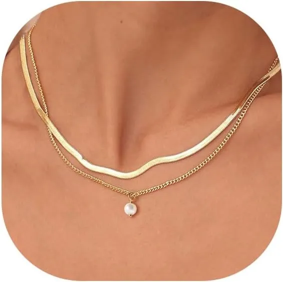 HANLI Gold Pearl Necklace 14K Gold Plated Dainty Pearl Necklace Freshwater Single Pearl Necklace Simple Everyday Necklaces for Women
