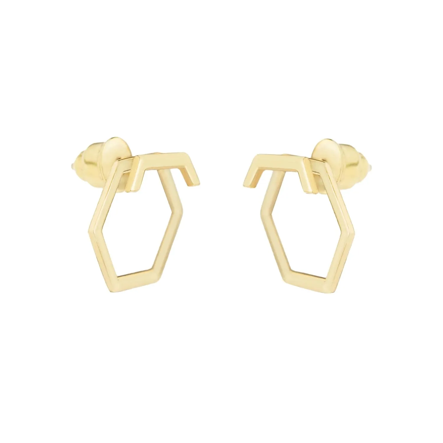Hexagon Ear Jacket Earrings, 925 Sterling Silver Ear Jacket Studs, Gold Hexagon Earrings, Geometric Ear Jackets, Front Back Earrings, Handmade Jewelry Earrings (925 Sterling Silver)