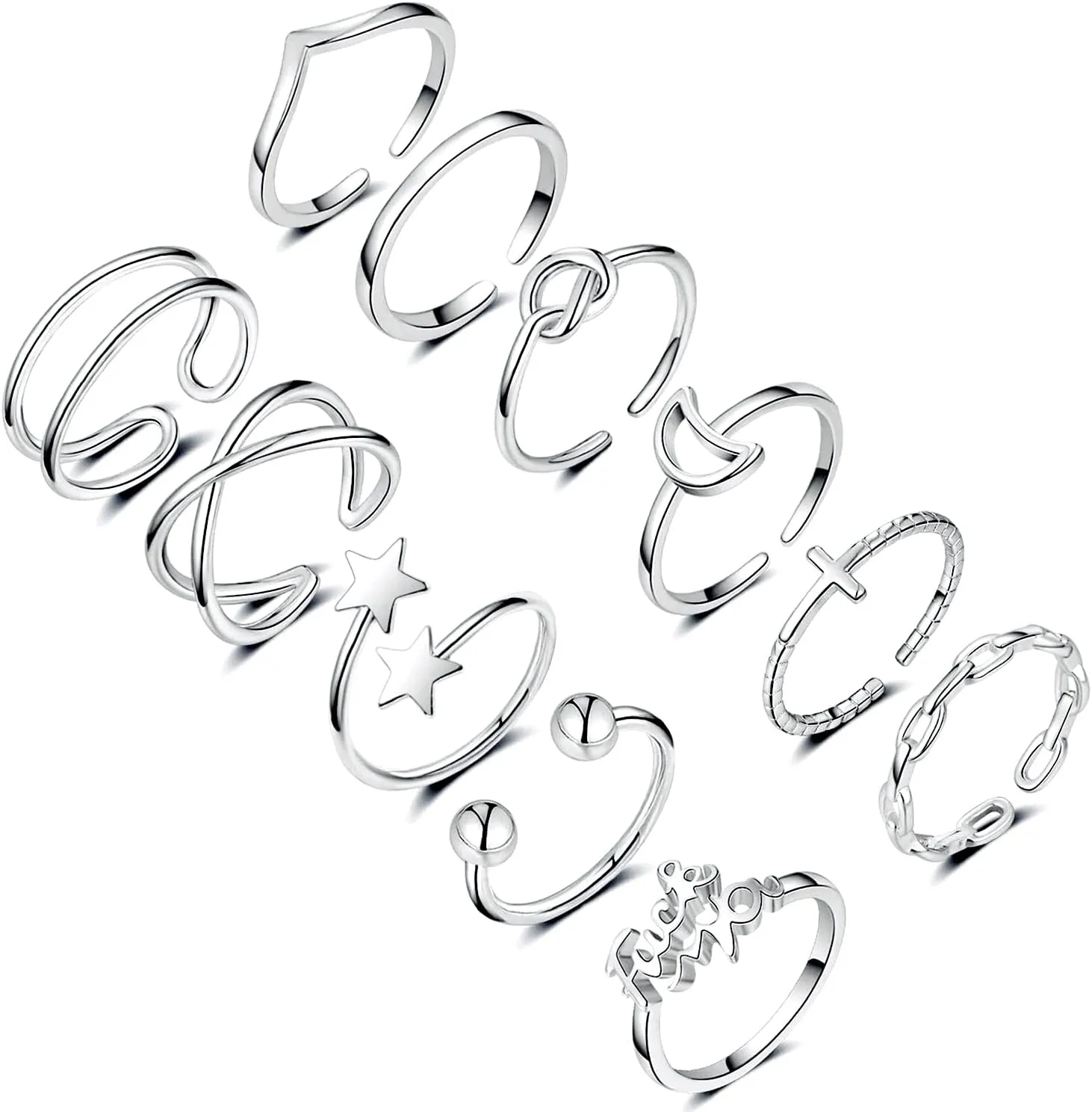 Honsny 11PCS Adjustable Stackable Rings for Women, Silver Gold Knuckle Rings Set Joint Finger Rings Pack Cute Rings for Teen Women