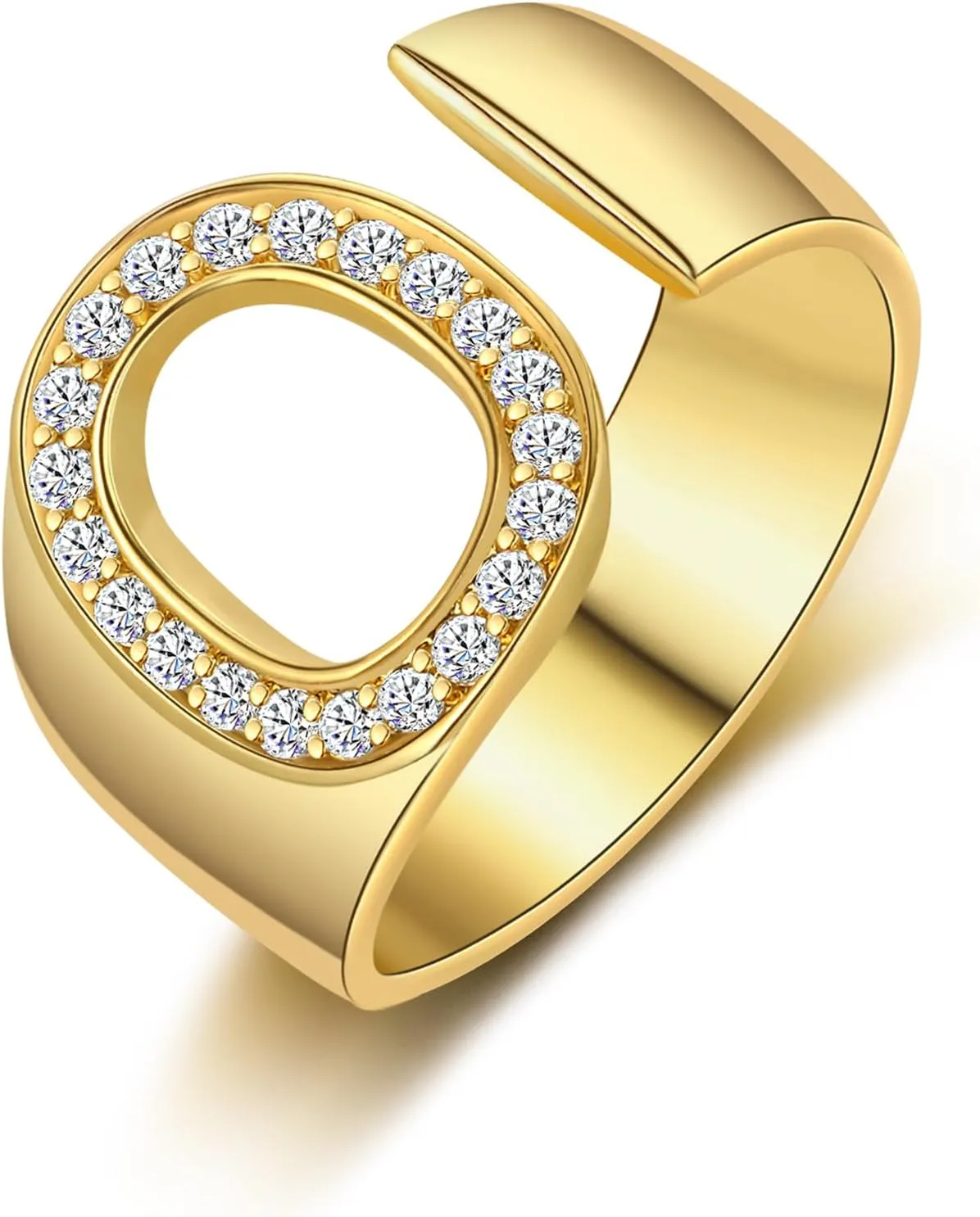 Honsny Trendy Gold Initial Ring Letter Rings for Women Chunky Open Adjustable Gold Rings Dainty Cubic Zirconia Capital Alphabet Knuckle Statement Ring