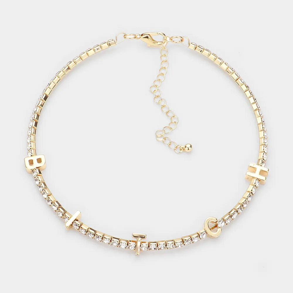 iLLASPARKZ BITCH Metal Message Pendant Stone Choker Necklace