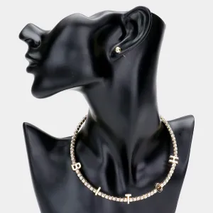 iLLASPARKZ BITCH Metal Message Pendant Stone Choker Necklace