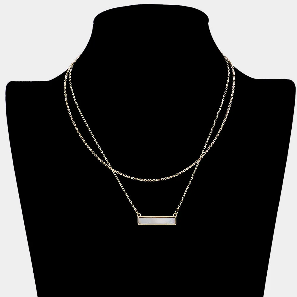 iLLASPARKZ Brass Metal Abalone Rectangle Pendant Double Layered Necklace