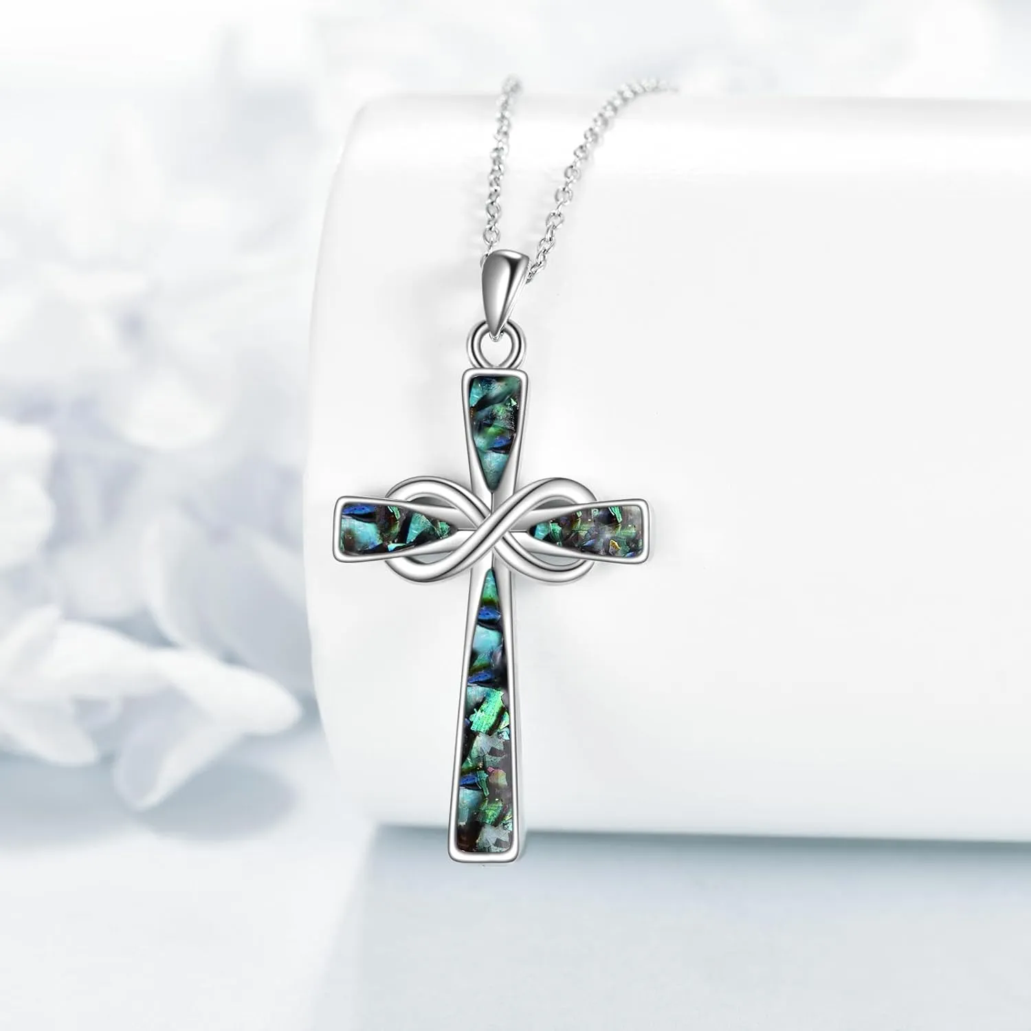 Infinity Cross Necklace S925 Sterling Silver Turquoise/Wooden/Opal/Abalone Cross Pendant Necklaces Christian Jewelry Gifts For Women
