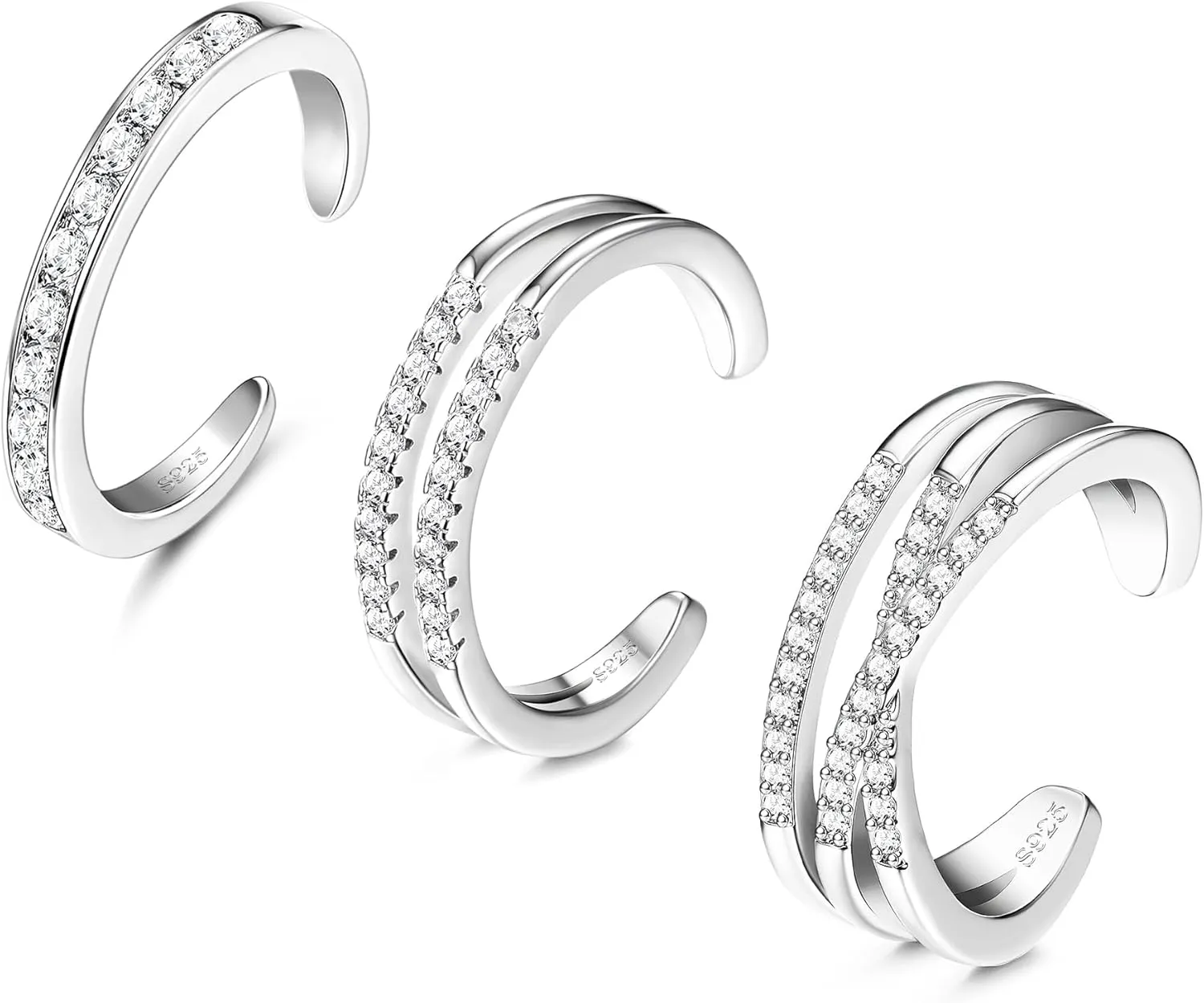 JeryWe 3PCS Adjustable Toe Rings for Women Silver Tone Minimalist Open Toe Rings Set Open Tail Ring Band Summer Beach Foot Jewelry
