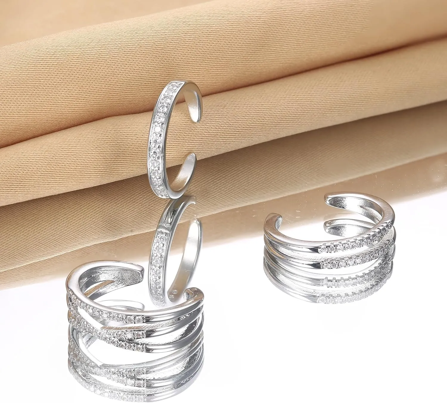 JeryWe 3PCS Adjustable Toe Rings for Women Silver Tone Minimalist Open Toe Rings Set Open Tail Ring Band Summer Beach Foot Jewelry