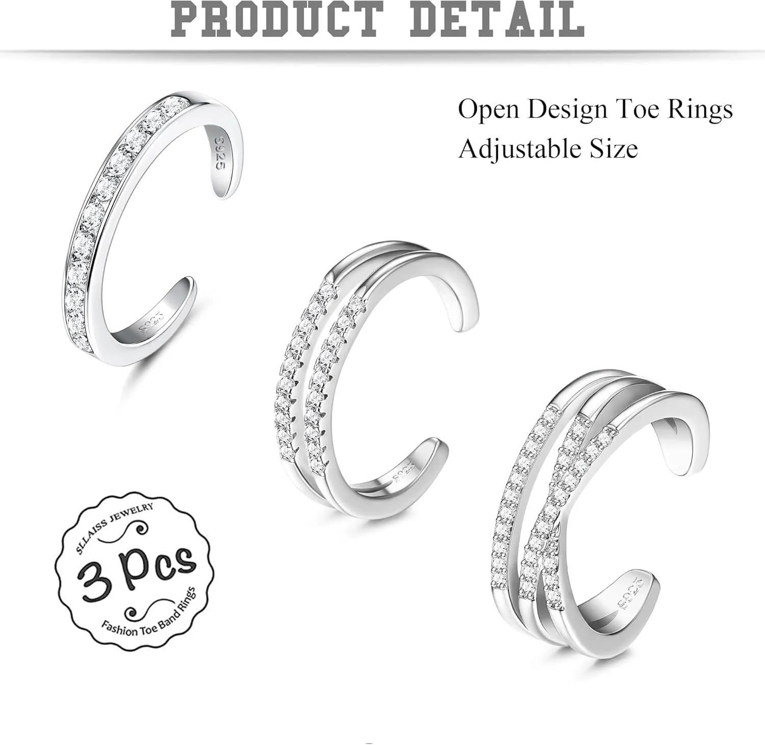 JeryWe 3PCS Adjustable Toe Rings for Women Silver Tone Minimalist Open Toe Rings Set Open Tail Ring Band Summer Beach Foot Jewelry