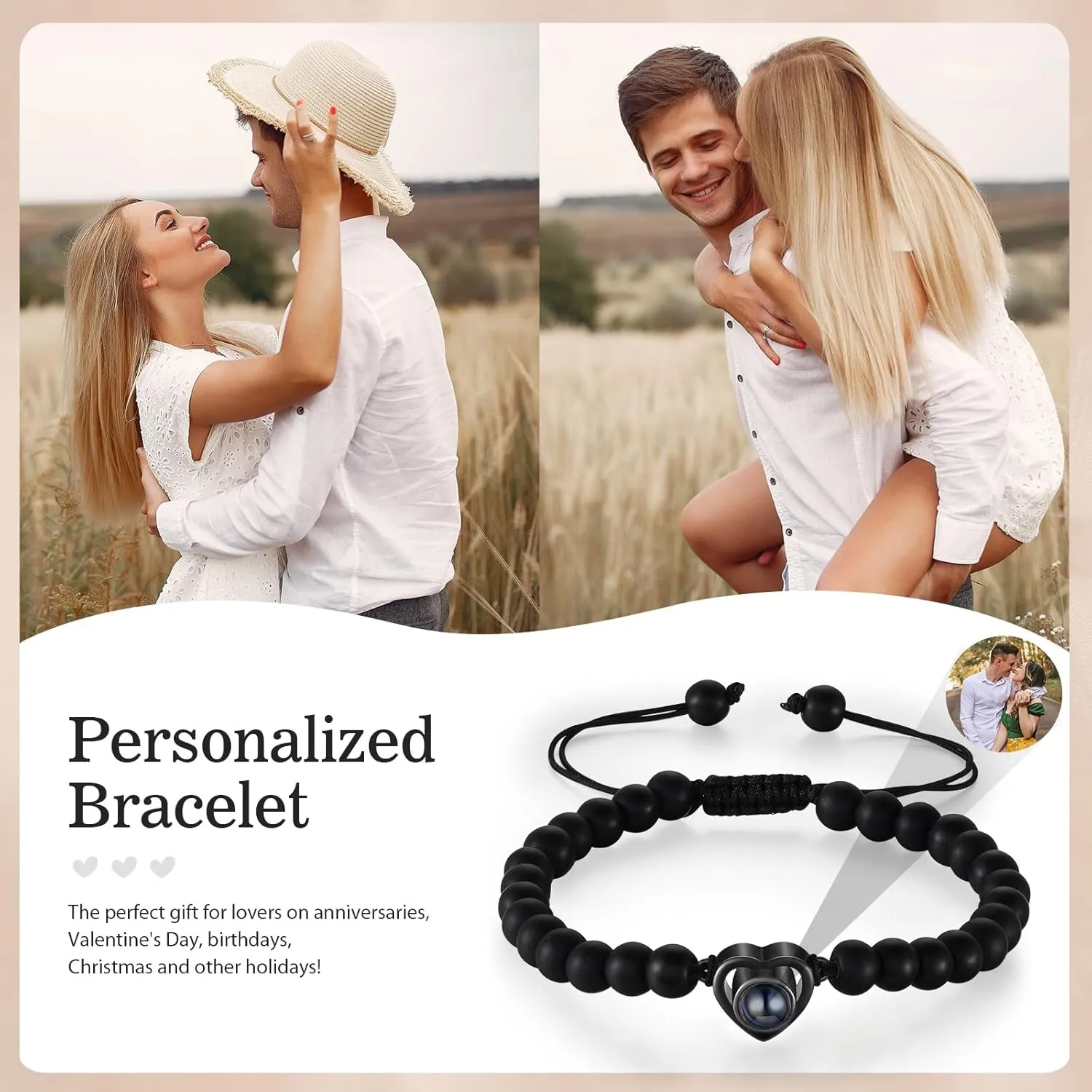 JewelOra Custom Photo Bracelets for Women, Customized Projection Bracelets with Pictures Inside, Personalized Picture Bracelets, Anniversary Memorial Gifts for Women/Couple/Friend