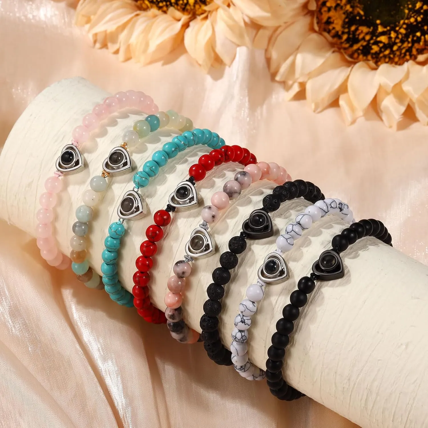 JewelOra Custom Photo Bracelets for Women, Customized Projection Bracelets with Pictures Inside, Personalized Picture Bracelets, Anniversary Memorial Gifts for Women/Couple/Friend