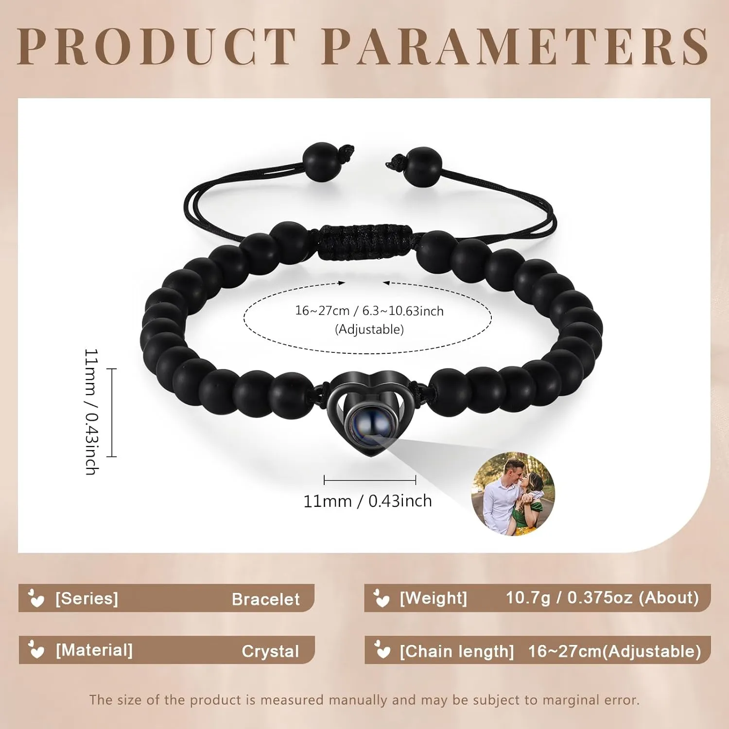 JewelOra Custom Photo Bracelets for Women, Customized Projection Bracelets with Pictures Inside, Personalized Picture Bracelets, Anniversary Memorial Gifts for Women/Couple/Friend
