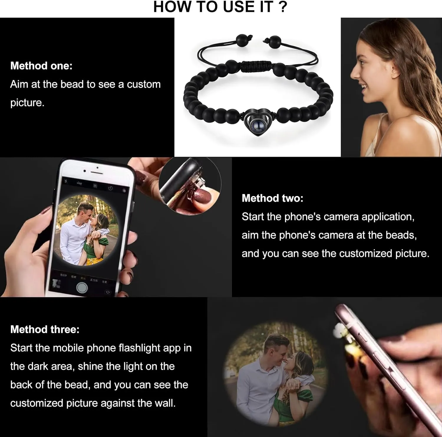 JewelOra Custom Photo Bracelets for Women, Customized Projection Bracelets with Pictures Inside, Personalized Picture Bracelets, Anniversary Memorial Gifts for Women/Couple/Friend